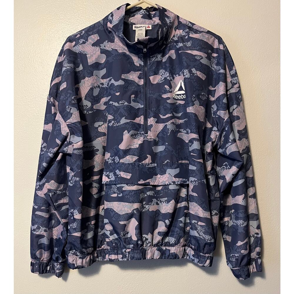 Reebok Jacket Women's Large Camouflage Windbreaker 1/4 Zip Pullover Lightweight